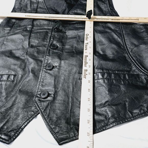 King Size Mens Leather Vest Black Size 2XL 100% Leather Button Close Pockets - Picture 4 of 12